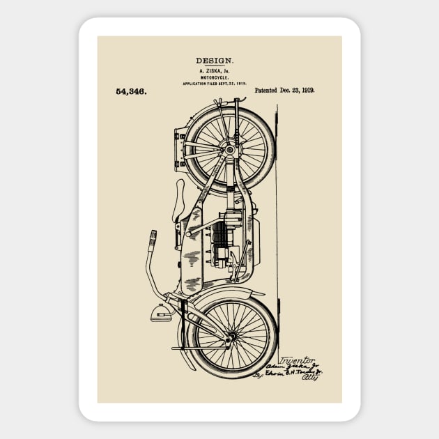 Motorcycle Patent Drawing 1919 Sticker by Joodls